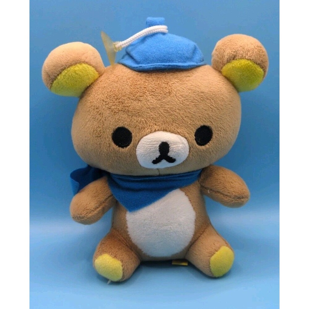 Rare HTF San-X Rilakkuma Bon Voyage Bear W/ Hat And Scarf Plush Stuffed Animal